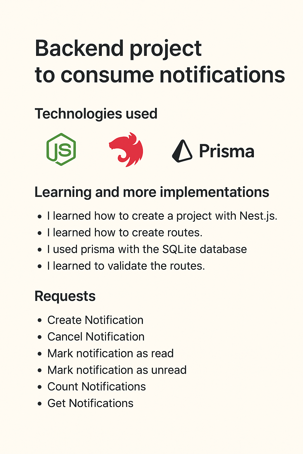 Screenshot of Notification Consume Backend project