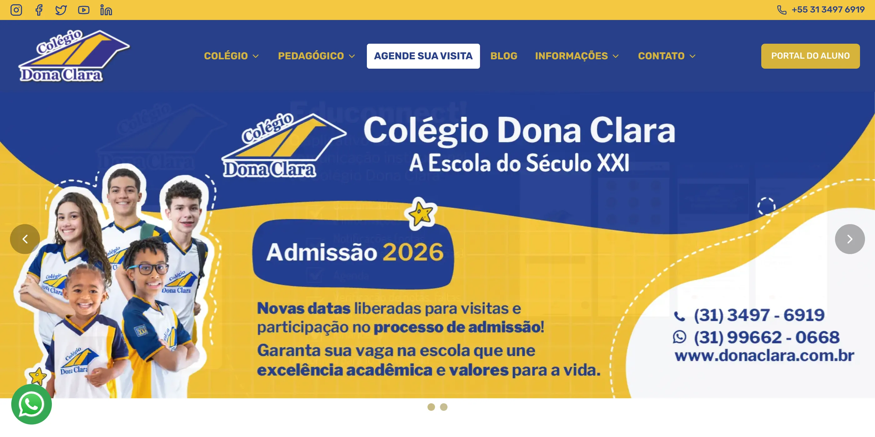 Screenshot of Site Oficial Colégio Dona Clara hero section
